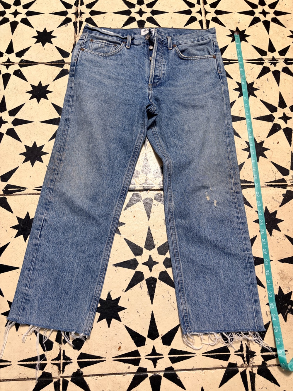 Agolde Light Blue Straight-Leg Jeans with Raw Hem